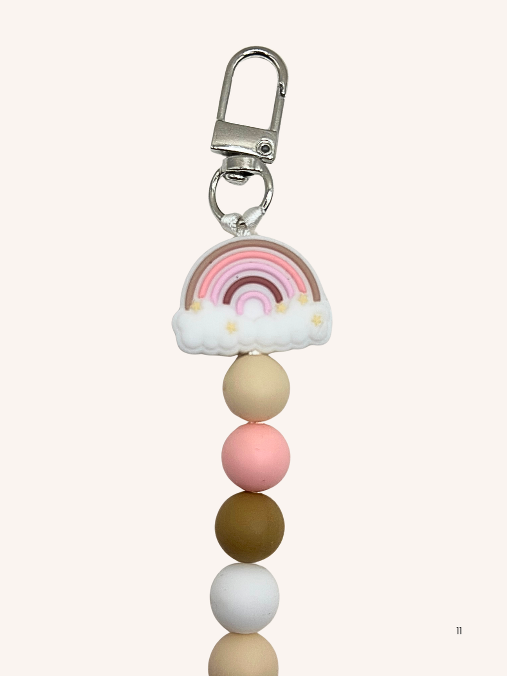 Chaîne de téléphone arc-en-ciel rose et beige
