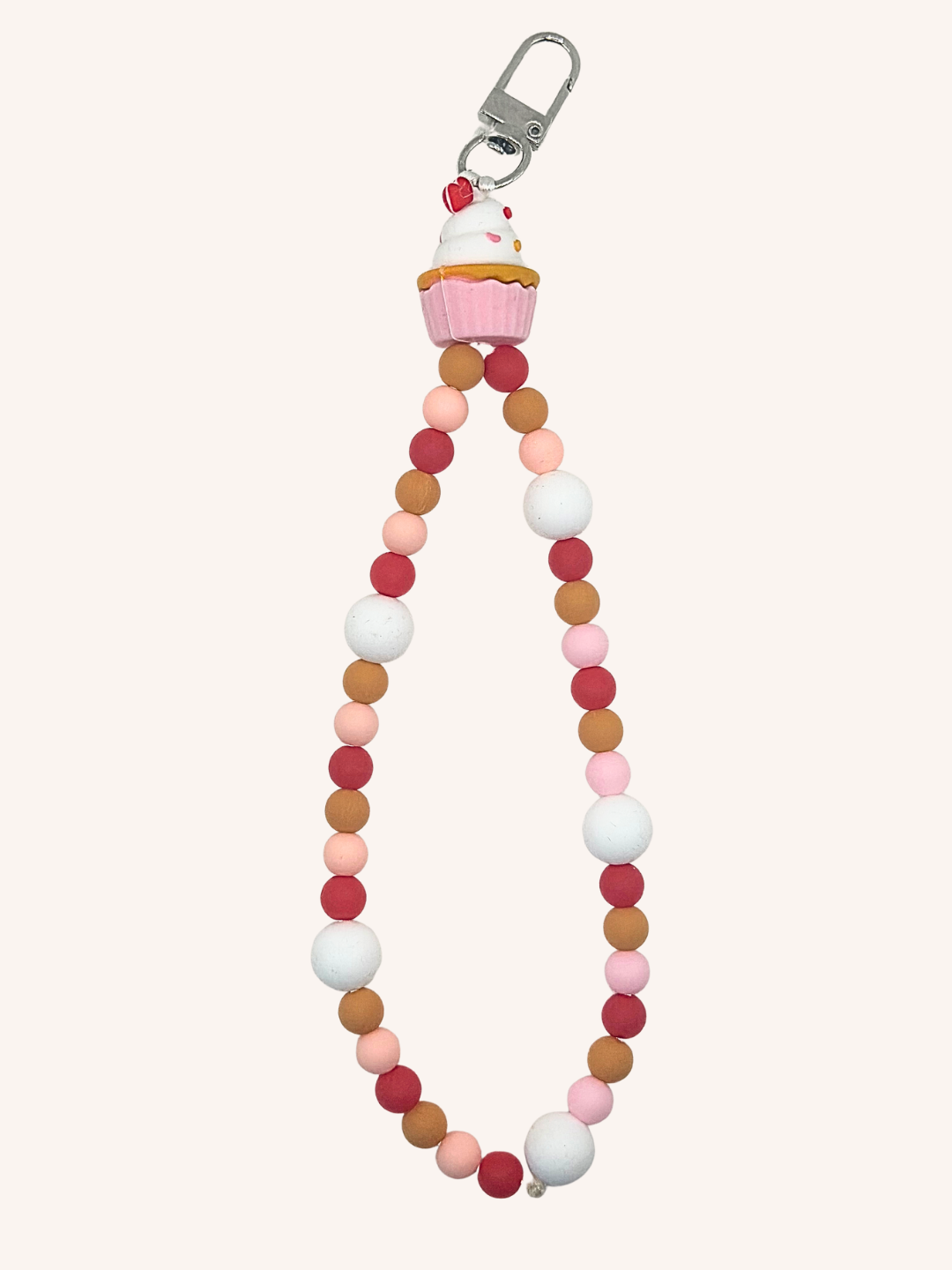 Chaine de téléphone cupcake rose, brun & blanc