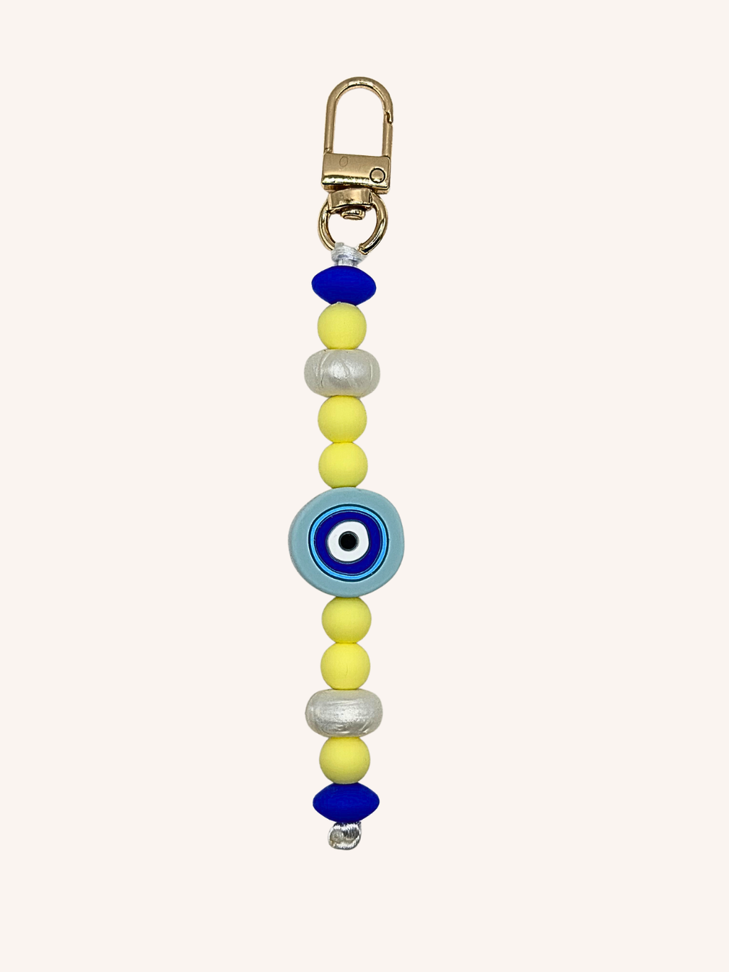 Chaîne de téléphone œil de Nazar et perles jaunes