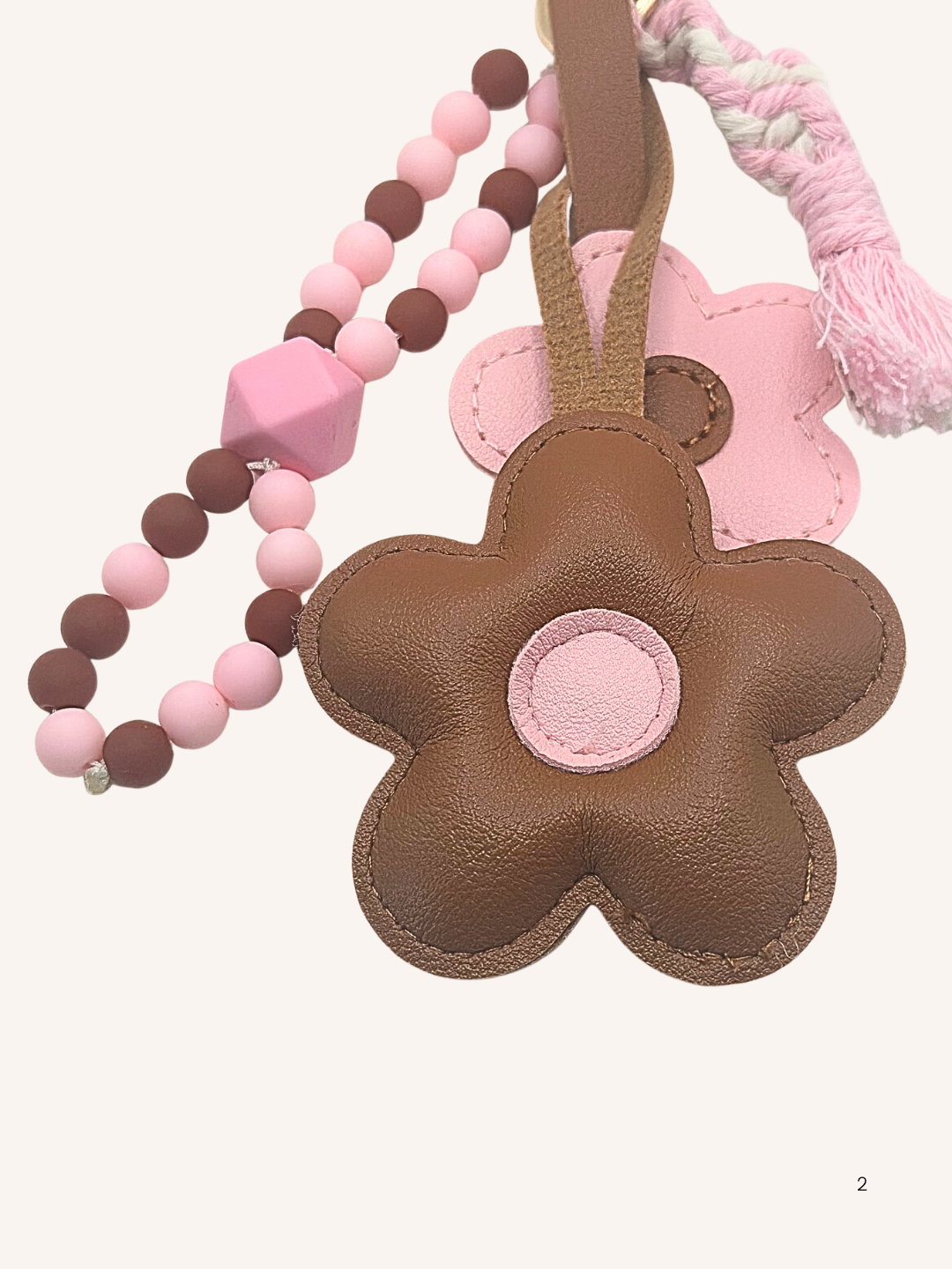 Bijou de sac Fleurs roses et brunes