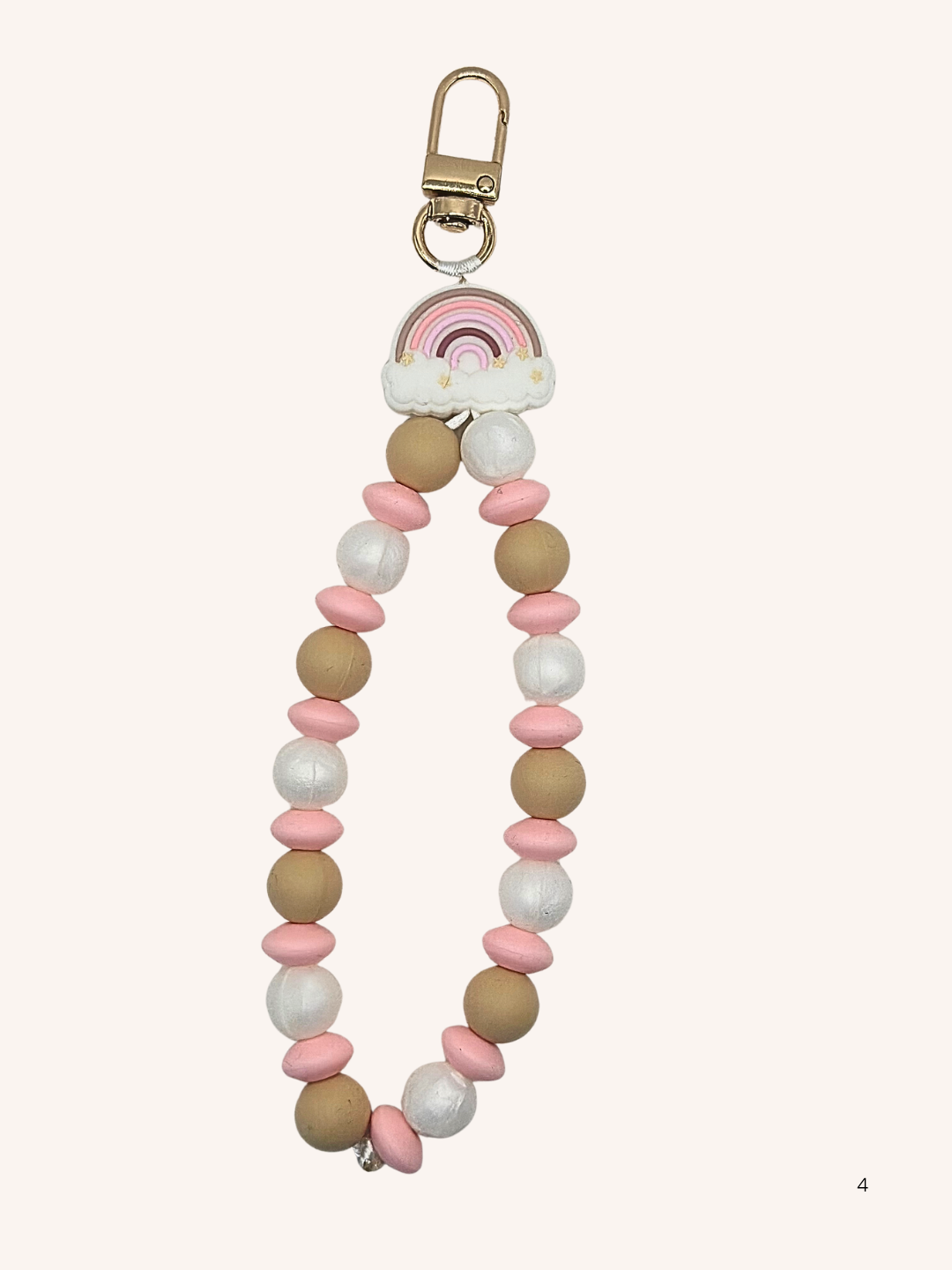Chaine de téléphone arc-en-ciel beige, rose pâle & blanc