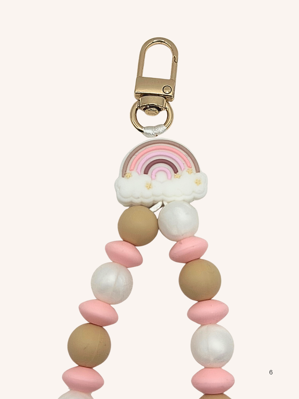 Chaine de téléphone arc-en-ciel beige, rose pâle & blanc
