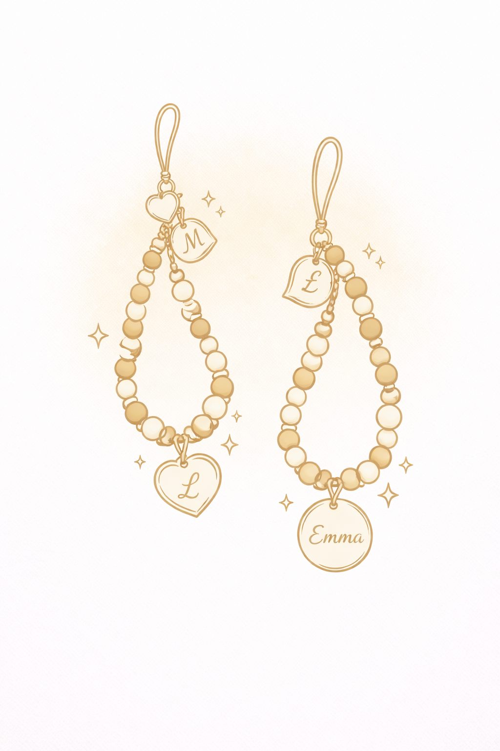 Bijou personnalisable en perles avec médaille gravée, création sur mesure pour sac ou téléphone Atelier Aorée